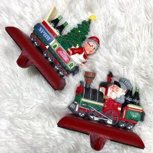 NWOT Vintage Cola Cola Santa and Mrs. Claus Christmas Train Stocking Holders
